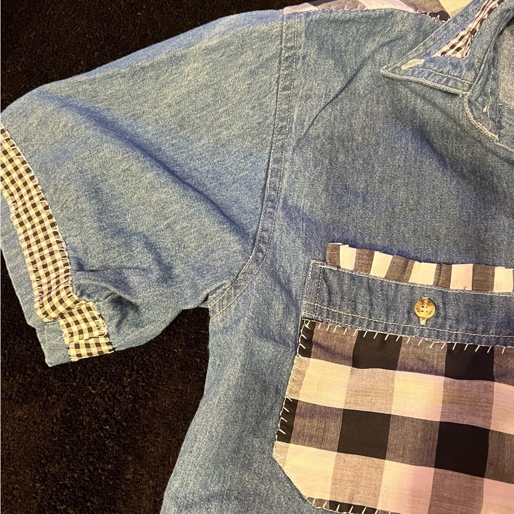 Vtg Crafted Denim Patchwork Button Up Crop Top Women’s Size 12-14 - Picture 6 of 8